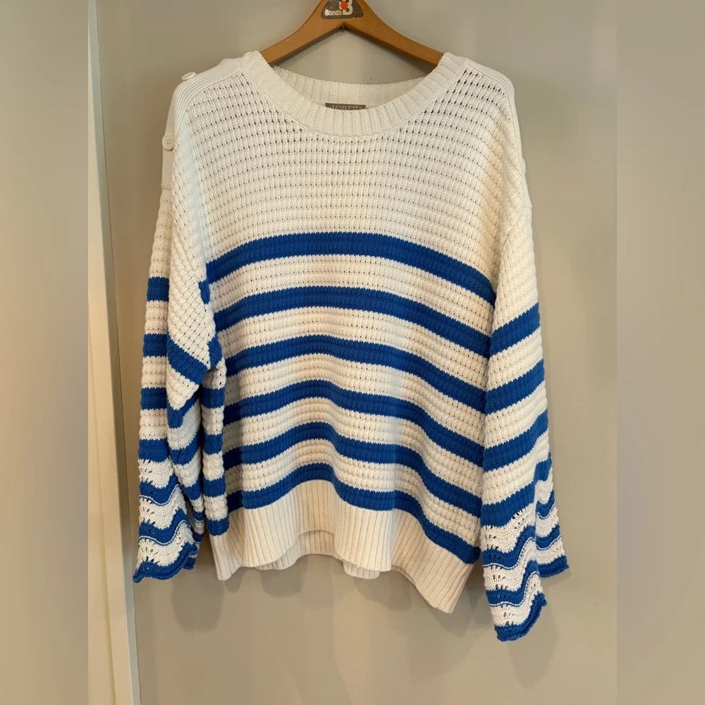J. Crew White and Blue Striped Sweater - Picture 2 of 7
